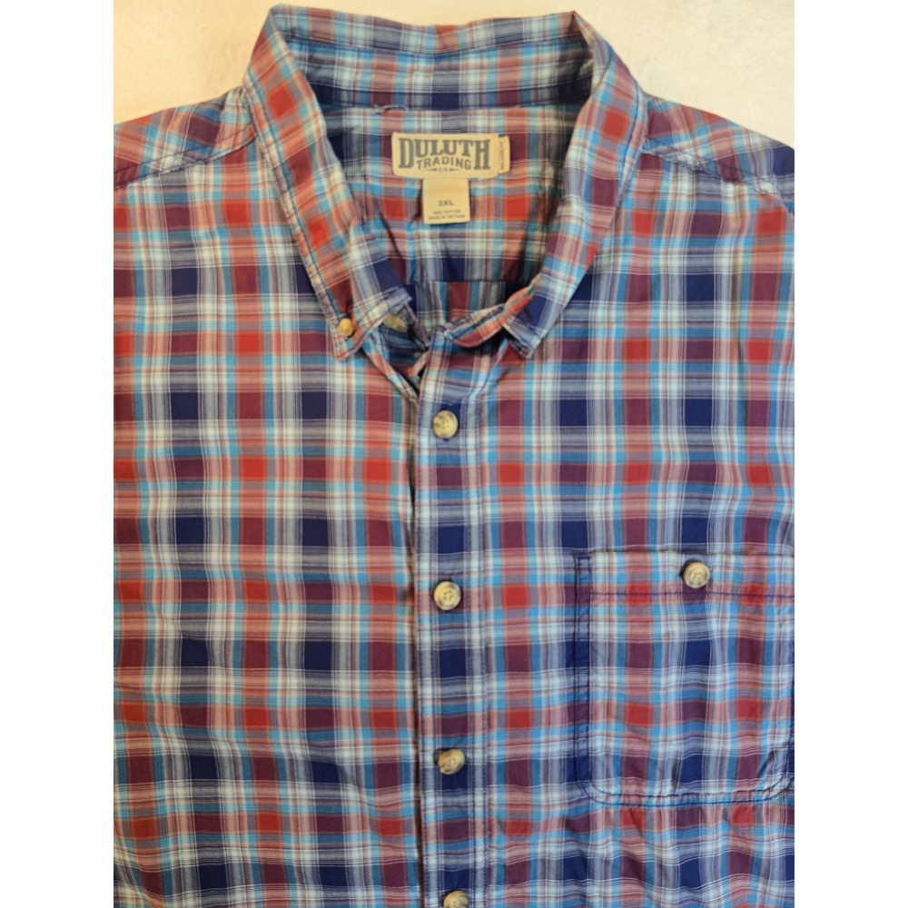 Duluth Trading Relaxed Fit Men's 3XL Plaid Short Sleeve Bugand Tall - Picture 4 of 9